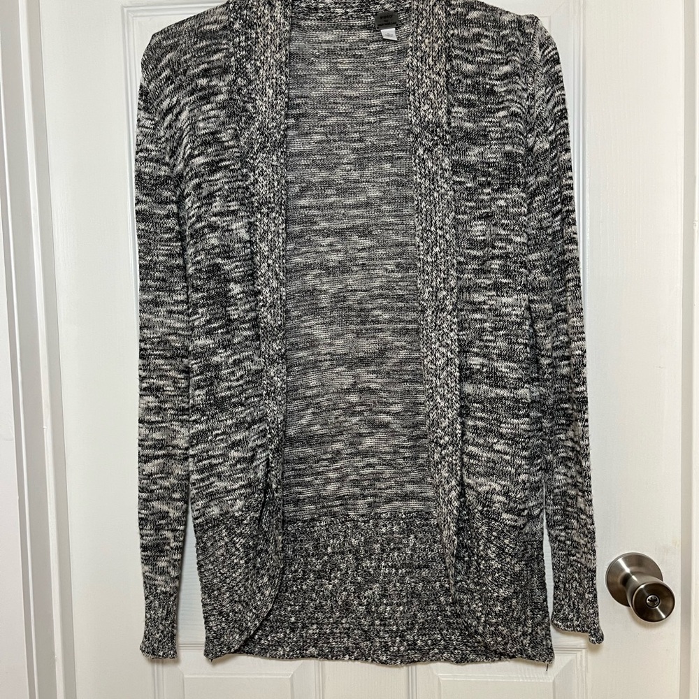 Poof! Black and White Open Front Marled Cardigan